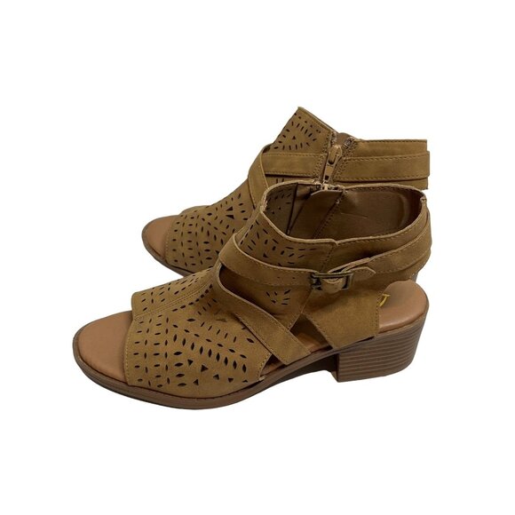 Justice Girls Tan Faux Suede Open Toe Block Heel Sandals Size 8 Kids Shoes - Picture 6 of 12